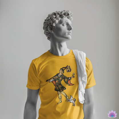 The Fool Tarot Card Unisex Yellow T-Shirt • Custom Witchy Print Apparel Meaningful Gift For Spiritual Men And Women • Apollo Tarot Shop