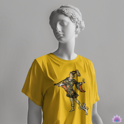 The Fool Tarot Card Unisex Yellow T-Shirt • Custom Witchy Print Apparel Meaningful Gift For Spiritual Men And Women • Apollo Tarot Shop