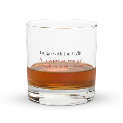 “I Align with the Light” Bedside Ritual Glass • 10.5 oz Clear Rocks Glass for Nighttime Water, Negative Energy Cleansing & Spiritual Protection • Apollo Tarot Shop