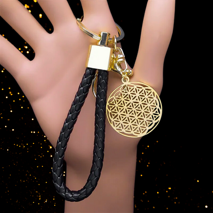 Flower Of Life Stainless Steel Keyring + Vegan Leather Holder • Witchy Women & Spiritual Men Sacred Geometry Magick Keychain Gift Accessory • Apollo Tarot Shop