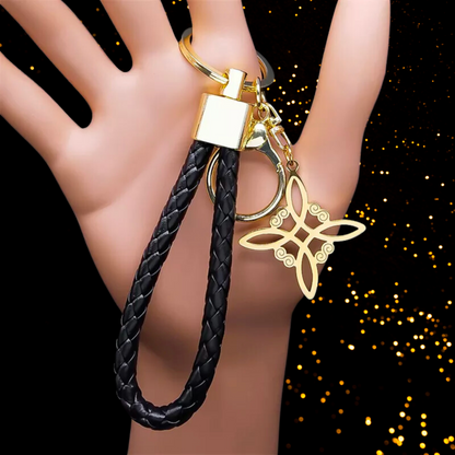 Witchcraft Irish Knot Keychain • Gold Color Triquetra Stainless Steel Vegan Leather Keyring Holder • Witchy Amulet Jewelry Spiritual Gift • Apollo Tarot Shop