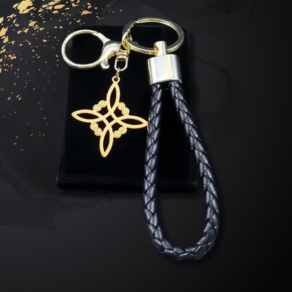 Witchcraft Irish Knot Keychain • Gold Color Triquetra Stainless Steel Vegan Leather Keyring Holder • Witchy Amulet Jewelry Spiritual Gift • Apollo Tarot Shop