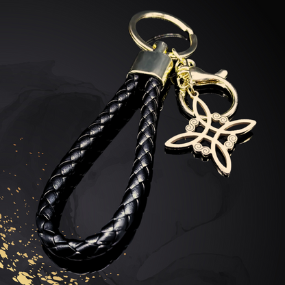 Witchcraft Irish Knot Keychain • Gold Color Triquetra Stainless Steel Vegan Leather Keyring Holder • Witchy Amulet Jewelry Spiritual Gift • Apollo Tarot Shop