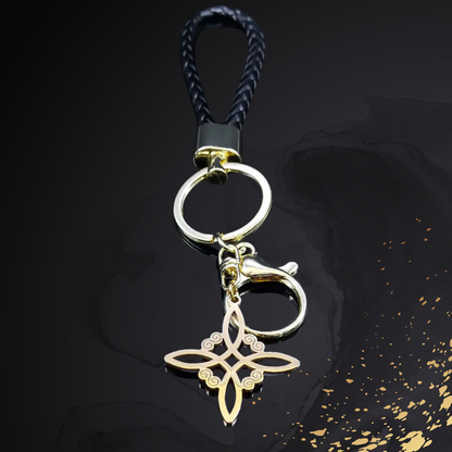 Witchcraft Irish Knot Keychain • Gold Color Triquetra Stainless Steel Vegan Leather Keyring Holder • Witchy Amulet Jewelry Spiritual Gift • Apollo Tarot Shop