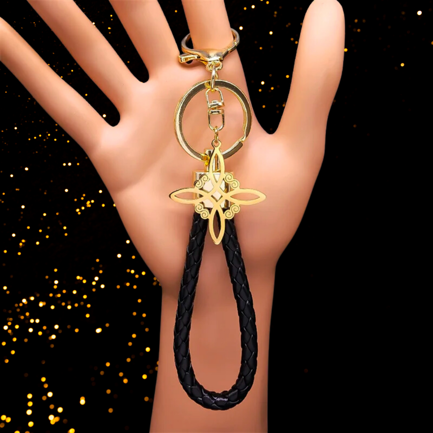 Witchcraft Irish Knot Keychain • Gold Color Triquetra Stainless Steel Vegan Leather Keyring Holder • Witchy Amulet Jewelry Spiritual Gift • Apollo Tarot Shop
