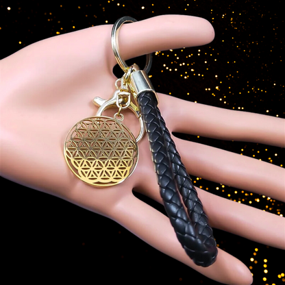 Flower Of Life Stainless Steel Keyring + Vegan Leather Holder • Witchy Women & Spiritual Men Sacred Geometry Magick Keychain Gift Accessory • Apollo Tarot Shop