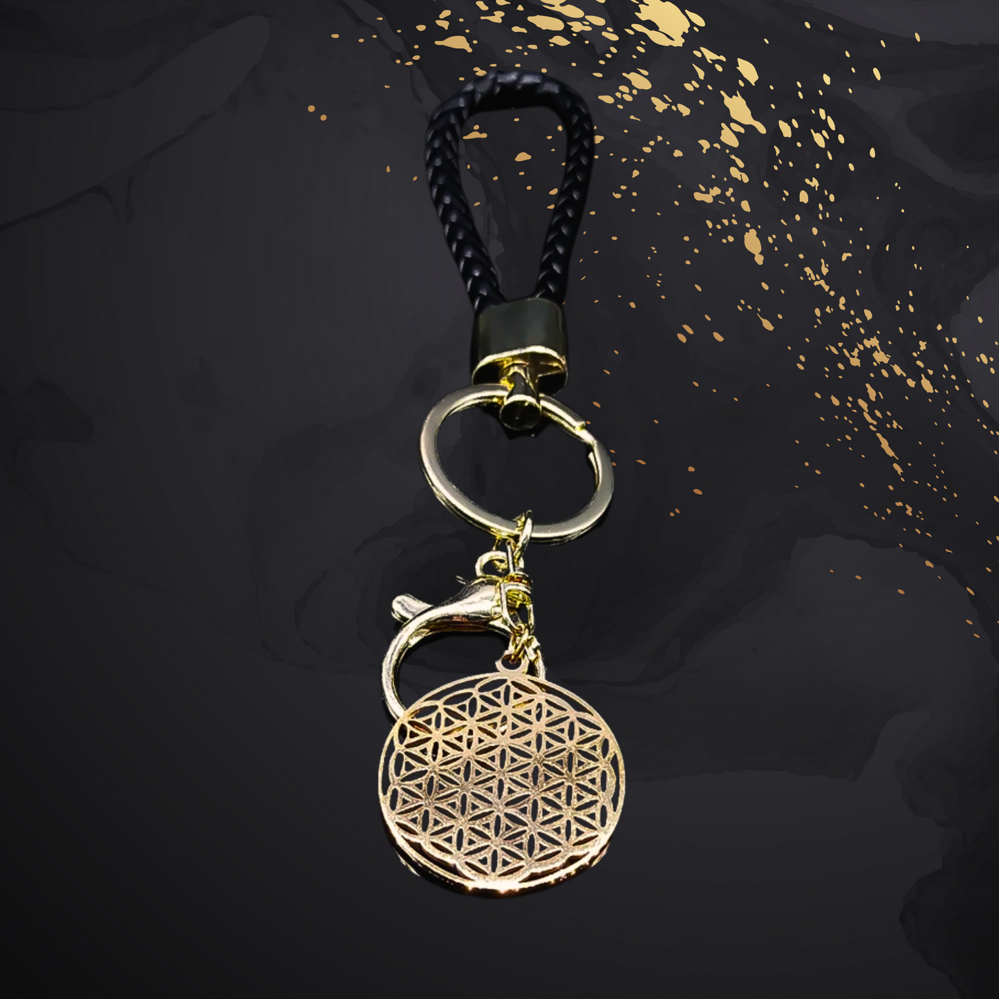 Flower Of Life Stainless Steel Keyring + Vegan Leather Holder • Witchy Women & Spiritual Men Sacred Geometry Magick Keychain Gift Accessory • Apollo Tarot Shop