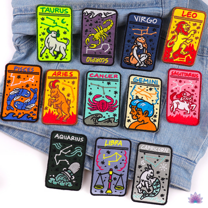 Zodiac Sign Iron On Patches | Twelve Constellation Witchy Embroidery Sticker For Clothing Shirt Backpack Jeans Jacket | Esoteric DIY Gift For Astrology Witch | Apollo Tarot Shop