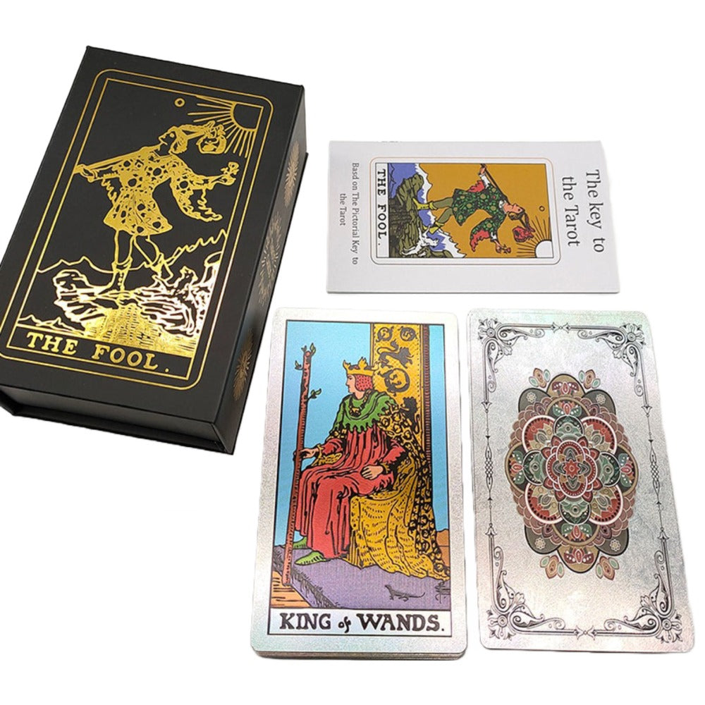 Silver Foil Tarot Deck | Classical Black & White Gold Foil Waterproof Tarot Cards With Magnetic Box As Special Gift | Apollo Tarot Shop
