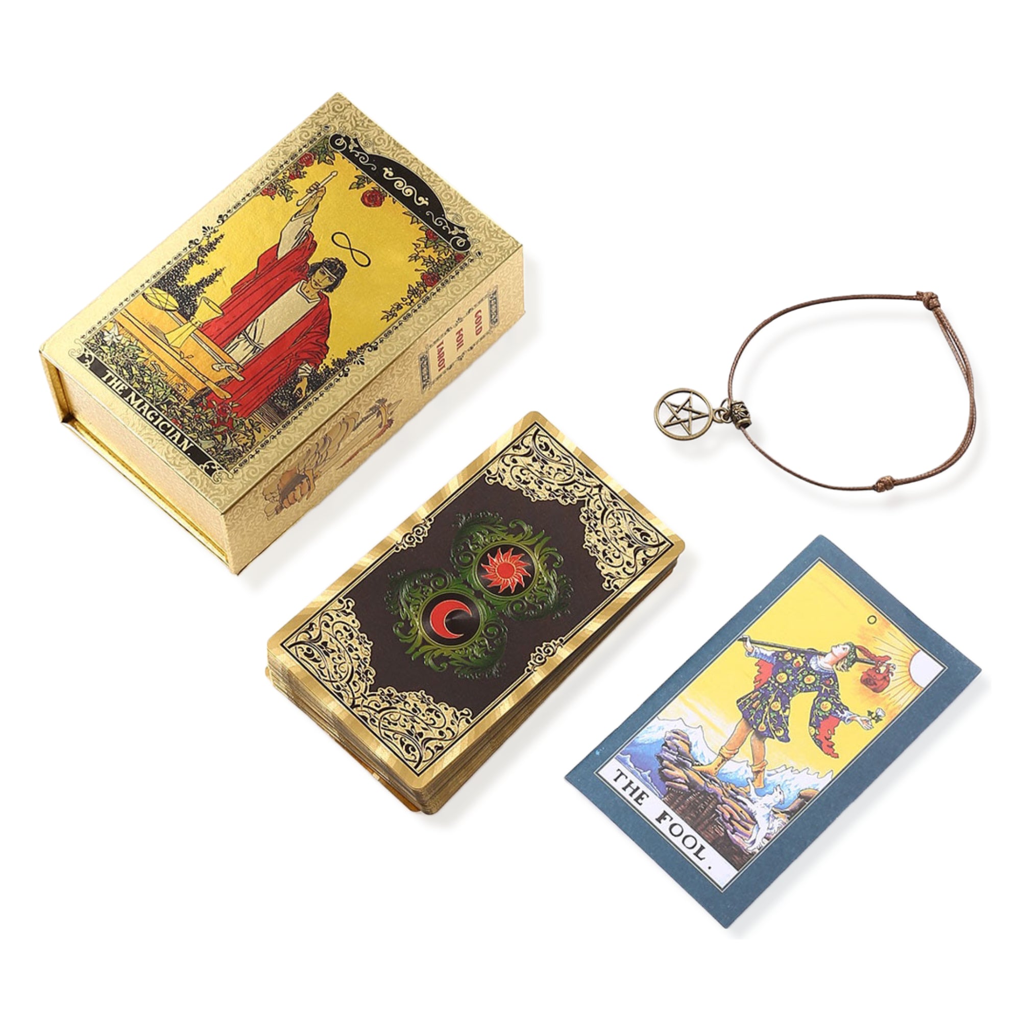 Gold Foil Tarot Deck | Waterproof, Wear-Resistant, Golden Plastic Cards + English Guidebook | RWS Inspired Divination Gift Set