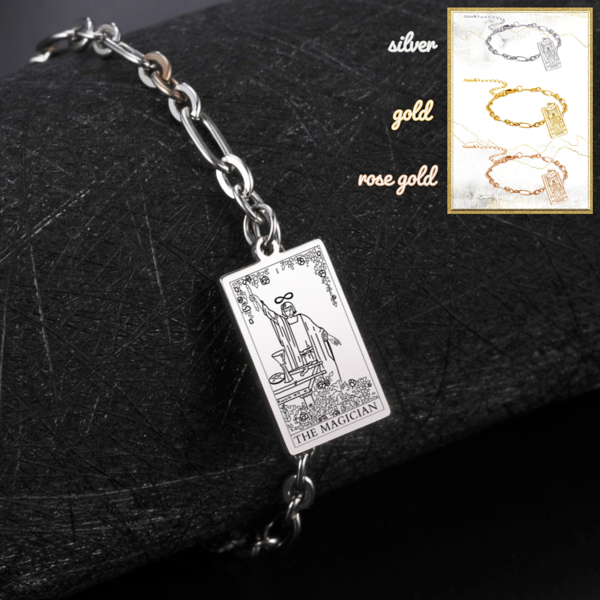 Bracelets With Tarot Card Charms, Stainless Steel Wrist Pendants Of All The 22 Rider-Waite-Smith Major Arcana Divination Cards, Esoteric Jewelry Gift For Spiritual Women | Apollo TarotBracelets With Tarot Card Charms, Stainless Steel Wrist Pendants Of All The 22 Rider-Waite-Smith Major Arcana Divination Cards, Esoteric Jewelry Gift For Spiritual Women | Apollo Tarot