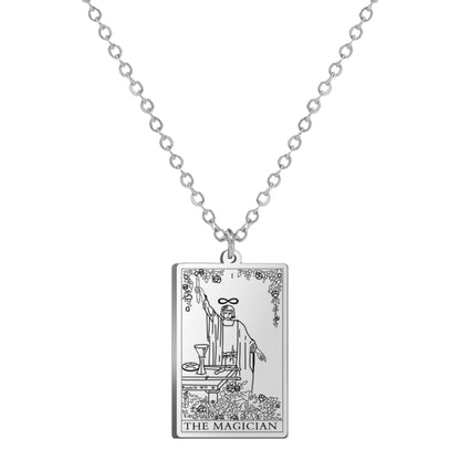 Dainty Tarot Card Necklace | Laser Engraved Major Arcana Stainless Steel Pendants For Esoteric Women | Apollo Tarot