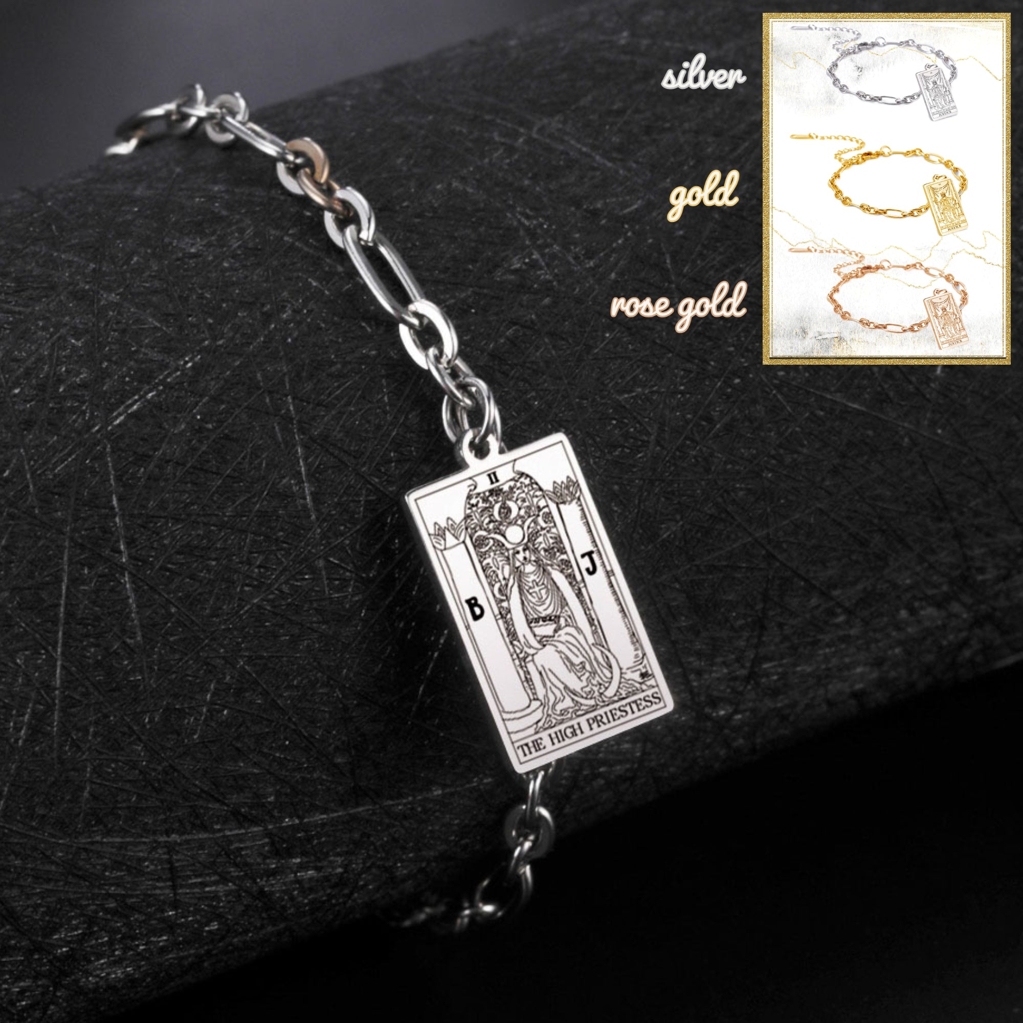 Bracelets With Tarot Card Charms, Stainless Steel Wrist Pendants Of All The 22 Rider-Waite-Smith Major Arcana Divination Cards, Esoteric Jewelry Gift For Spiritual Women | Apollo Tarot