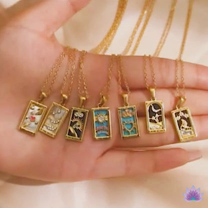 Tarot Card Necklace | Dainty Gold-Plated Witchy Jewelry | Enamel & Cubic Zirconia Oracle Cards Pendants