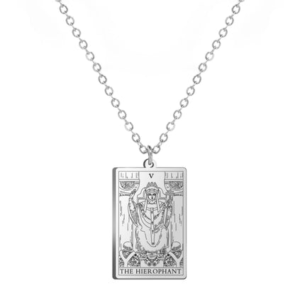 Dainty Tarot Card Necklace | Laser Engraved Major Arcana Stainless Steel Pendants For Esoteric Women | Apollo Tarot