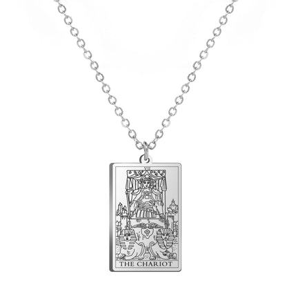 Dainty Tarot Card Necklace | Laser Engraved Major Arcana Stainless Steel Pendants For Esoteric Women | Apollo Tarot