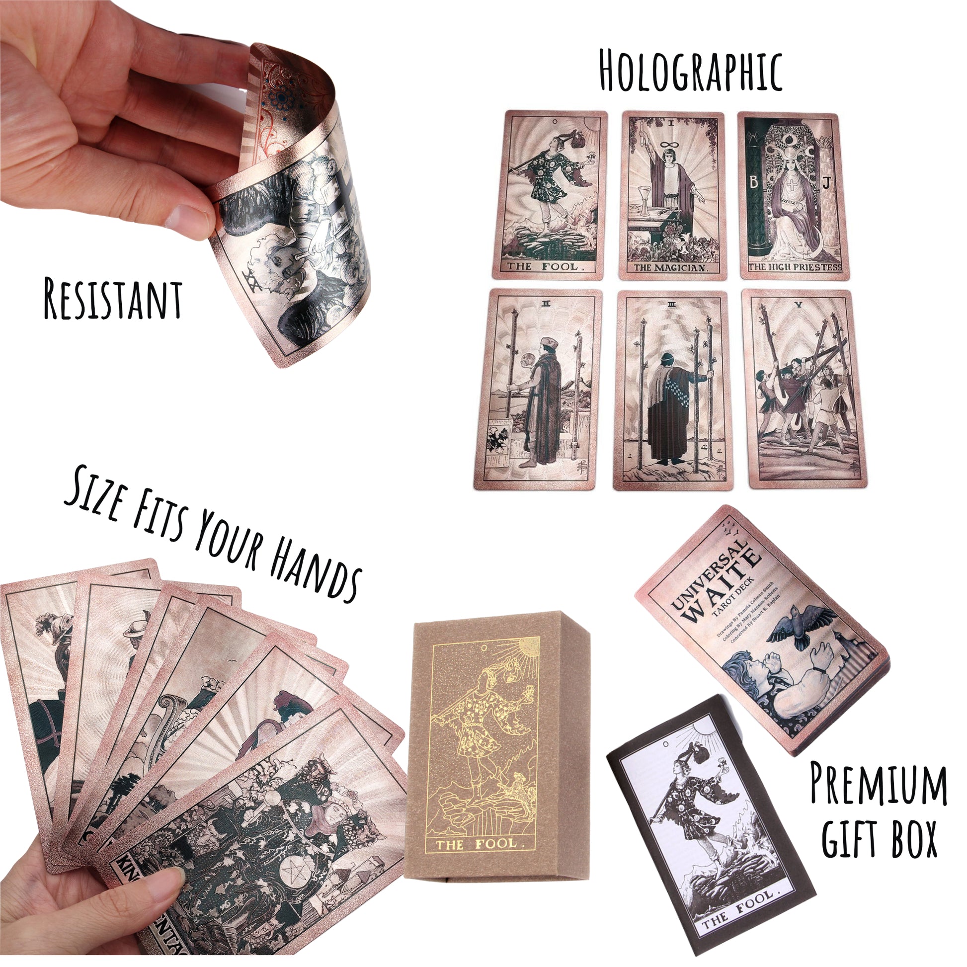 holographic tarot cards rider waite Gold Foil Tarot Deck | High-End Rider-Waite Cards With English Guidebook For Beginner Tarot Readers | Witchy Gift Premium Box