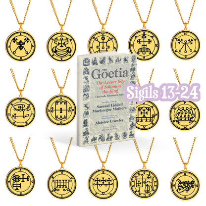 Gold Necklace Of Demon Sigil From The Lesser Key Of Solomon | Goetia Magick Pendants (Sigils 13-24) | Apollo Tarot Jewelry Shop