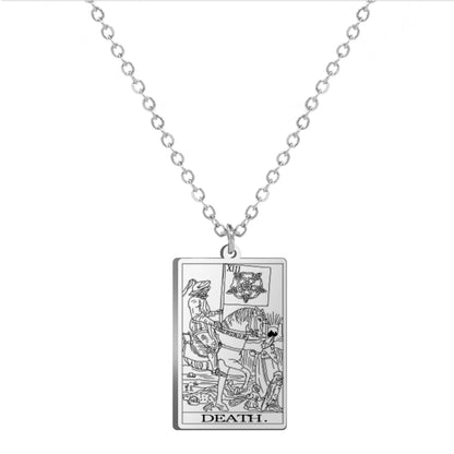 Dainty Tarot Card Necklace | Laser Engraved Major Arcana Stainless Steel Pendants For Esoteric Women | Apollo Tarot