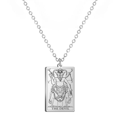 Dainty Tarot Card Necklace | Laser Engraved Major Arcana Stainless Steel Pendants For Esoteric Women | Apollo Tarot