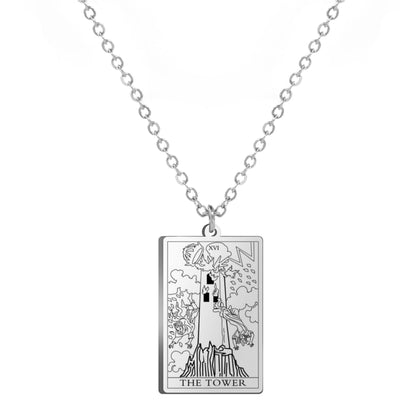 Dainty Tarot Card Necklace | Laser Engraved Major Arcana Stainless Steel Pendants For Esoteric Women | Apollo Tarot