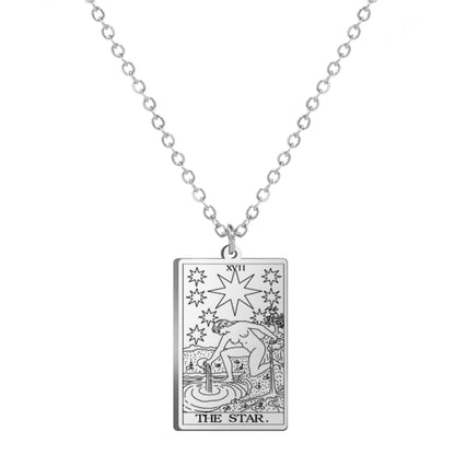 Dainty Tarot Card Necklace | Laser Engraved Major Arcana Stainless Steel Pendants For Esoteric Women | Apollo Tarot