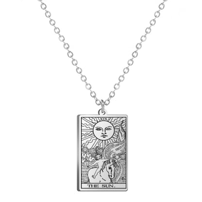 Dainty Tarot Card Necklace | Laser Engraved Major Arcana Stainless Steel Pendants For Esoteric Women | Apollo Tarot