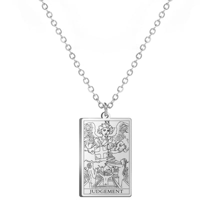 Dainty Tarot Card Necklace | Laser Engraved Major Arcana Stainless Steel Pendants For Esoteric Women | Apollo Tarot