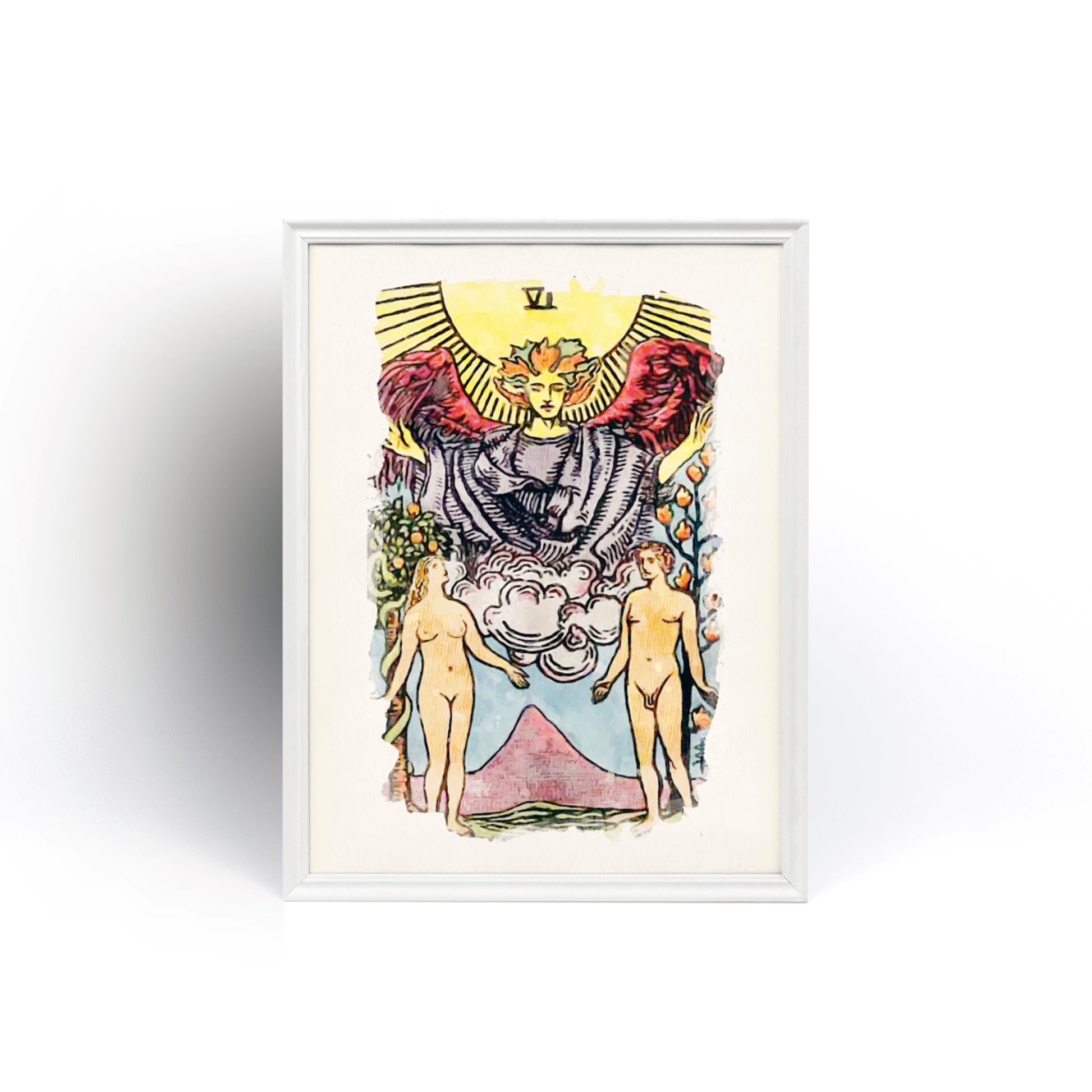 Watercolor Wall Art Of The Lovers Tarot Card | Fine-Art Print | Apollo Tarot