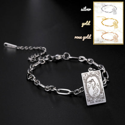 Bracelets With Tarot Card Charms, Stainless Steel Wrist Pendants Of All The 22 Rider-Waite-Smith Major Arcana Divination Cards, Esoteric Jewelry Gift For Spiritual Women | Apollo Tarot