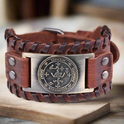 Archangel Michael Sigil Bracelet • Angelology Solomon Magick Leather Accessory For Men • Apollo Tarot Spiritual Apparel 