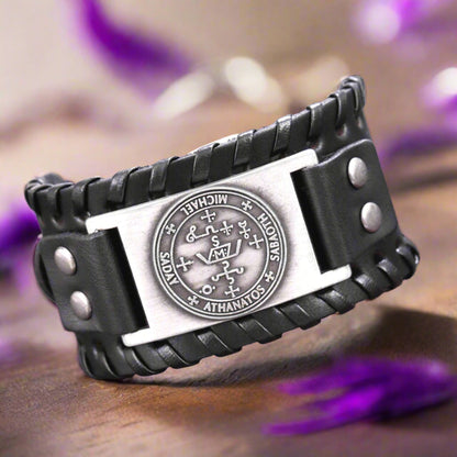 Archangel Michael Sigil Bracelet • Angelology Solomon Magick Leather Accessory For Men • Apollo Tarot Spiritual Apparel 