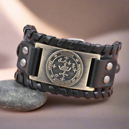 Archangel Michael Sigil Bracelet • Angelology Solomon Magick Leather Accessory For Men • Apollo Tarot Spiritual Apparel 