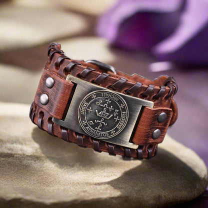 Archangel Michael Sigil Bracelet • Angelology Solomon Magick Leather Accessory For Men • Apollo Tarot Spiritual Apparel 