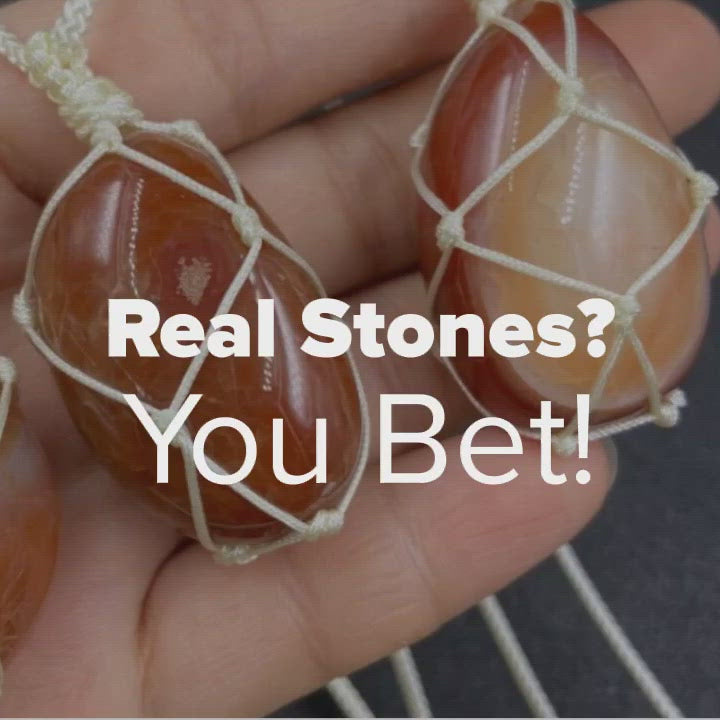 Real Carnelian Necklace | Hand-Wrapped Hemp Macrame | Hippie Crystal Pendant