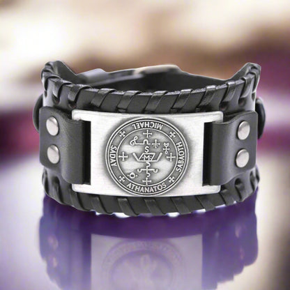 Archangel Michael Sigil Bracelet • Angelology Solomon Magick Leather Accessory For Men • Apollo Tarot Spiritual Apparel 