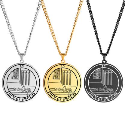Round Tarot Card Necklace Of The Suit Of Swords Deck Of Cards | Men's Spiritual Jewelry | Minor Arcana Pingents | Apollo Tarot Shop