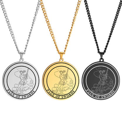 Round Tarot Card Necklace Of The Suit Of Swords Deck Of Cards | Men's Spiritual Jewelry | Minor Arcana Pingents | Apollo Tarot Shop