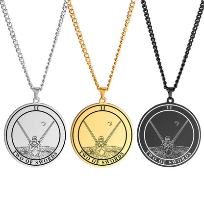 Round Tarot Card Necklace Of The Suit Of Swords Deck Of Cards | Men's Spiritual Jewelry | Minor Arcana Pingents | Apollo Tarot Shop
