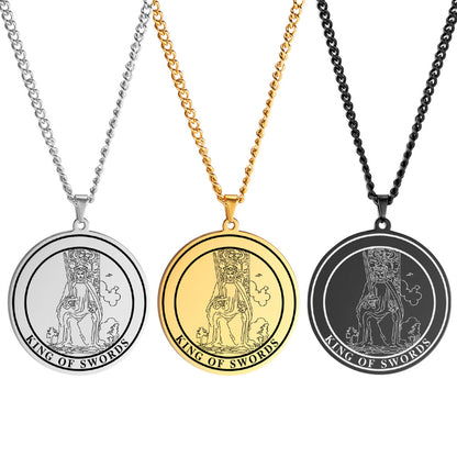 Round Tarot Card Necklace Of The Suit Of Swords Deck Of Cards | Men's Spiritual Jewelry | Minor Arcana Pingents | Apollo Tarot Shop
