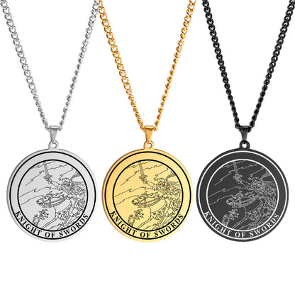 Round Tarot Card Necklace Of The Suit Of Swords Deck Of Cards | Men's Spiritual Jewelry | Minor Arcana Pingents | Apollo Tarot Shop