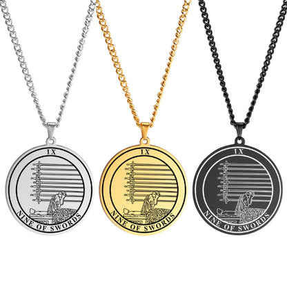 Round Tarot Card Necklace Of The Suit Of Swords Deck Of Cards | Men's Spiritual Jewelry | Minor Arcana Pingents | Apollo Tarot Shop