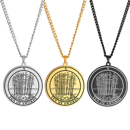 Round Tarot Card Necklace Of The Suit Of Swords Deck Of Cards | Men's Spiritual Jewelry | Minor Arcana Pingents | Apollo Tarot Shop