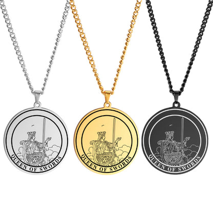 Round Tarot Card Necklace Of The Suit Of Swords Deck Of Cards | Men's Spiritual Jewelry | Minor Arcana Pingents | Apollo Tarot Shop