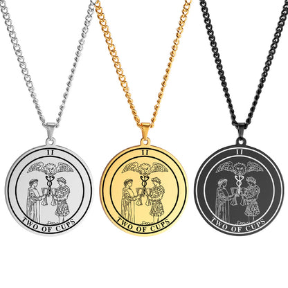 Round Tarot Card Necklace | Suit of Cups Pendants | Minor Arcana Tarot Cards Stainless Steel Jewelry | Apollo Tarot Shop