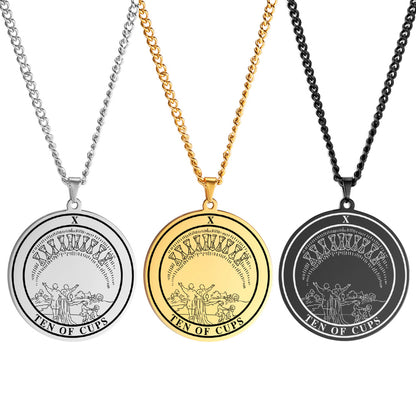 Round Tarot Card Necklace | Suit of Cups Pendants | Minor Arcana Tarot Cards Stainless Steel Jewelry | Apollo Tarot Shop