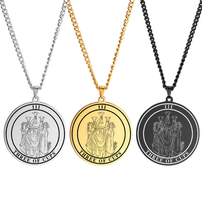 Round Tarot Card Necklace | Suit of Cups Pendants | Minor Arcana Tarot Cards Stainless Steel Jewelry | Apollo Tarot Shop