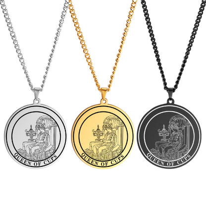 Round Tarot Card Necklace | Suit of Cups Pendants | Minor Arcana Tarot Cards Stainless Steel Jewelry | Apollo Tarot Shop