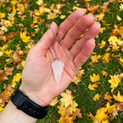 Healing Crystal Pendulum for Divination Dowsing Readings | Pink Quartz Pendulums Of Natural Gemstones For Fortune Telling | Apollo Tarot Shop