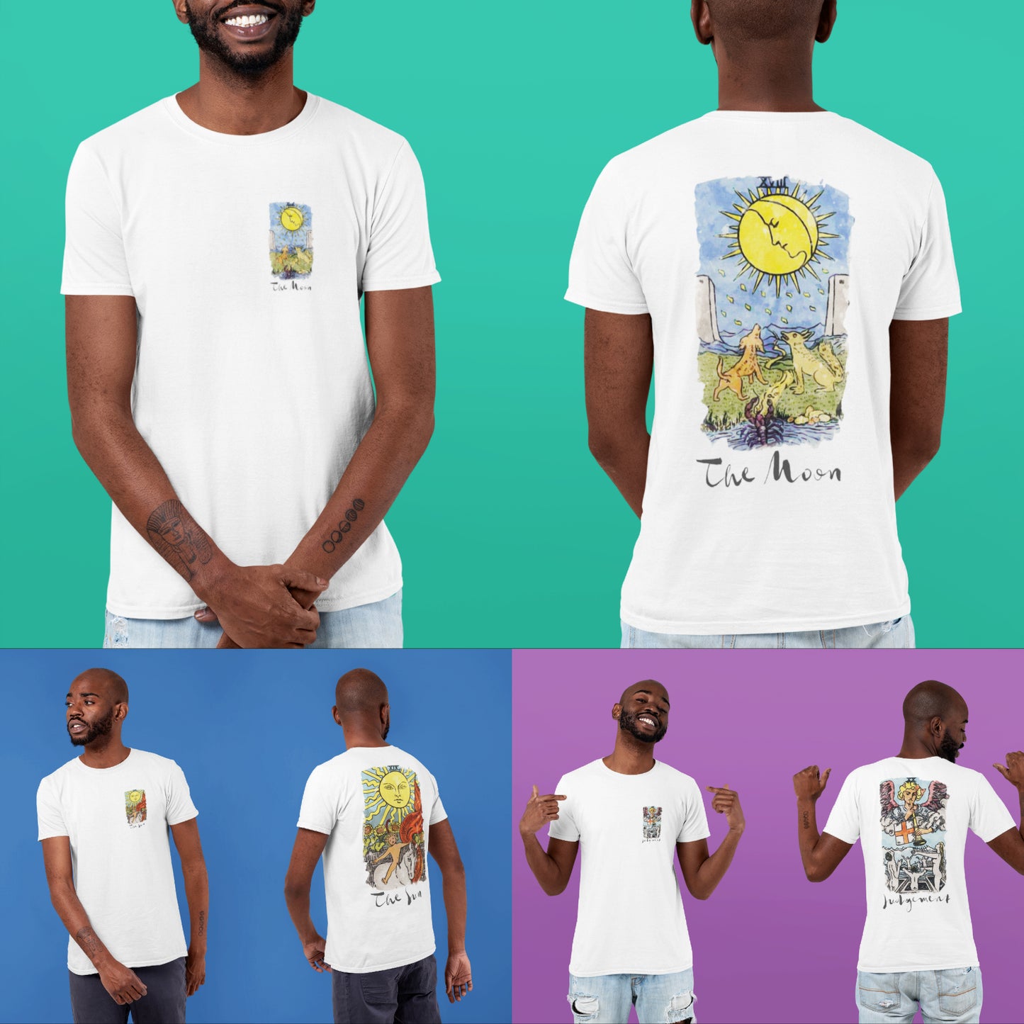 Tarot Card T-Shirt | White Unisex Tees With Front And Back Prints Of Major Arcana Cards | Witchy Shirts For Spiritual Men And Women | Apollo Tarot Shop
